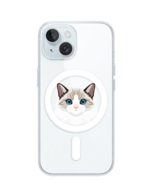 Etui do iPhone 15 Plus z MagSafe przeźroczyste, silikonowe Flexi, kot birmański