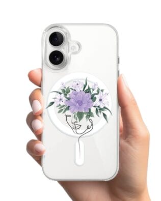 Etui do iPhone 16 Plus z MagSafe przeźroczyste, silikonowe Flexi, kobieta z kwiatami