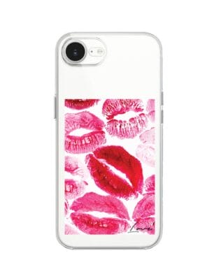 Etui do iPhone 16e z MagSafe przeźroczyste, silikonowe Flexi, pocałunki z napisem „love”