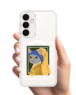 Etui do Samsung Galaxy S23 z MagSafe przeźroczyste, silikonowe Flexi, kotek z kurczakiem