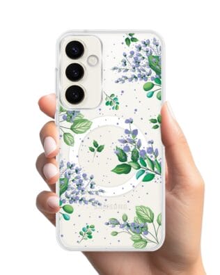 Etui do Samsung Galaxy S23 FE 5G z MagSafe przeźroczyste, silikonowe Flexi, fioletowe kwiatki