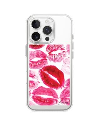 Etui do iPhone 16 Pro Max z MagSafe przeźroczyste, silikonowe Flexi, pocałunki z napisem „love”