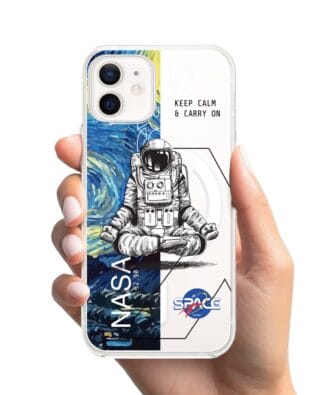 Etui do iPhone 12 z MagSafe przeźroczyste, silikonowe Flexi, Keep Calm in Cosmos
