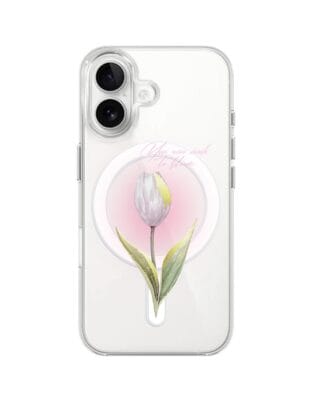 Etui do iPhone 16 Plus z MagSafe przeźroczyste, silikonowe Flexi, kwiaty, tulipan