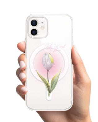 Etui do iPhone 12 z MagSafe przeźroczyste, silikonowe Flexi, kwiaty, tulipan