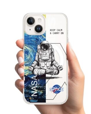 Etui do iPhone 14 z MagSafe przeźroczyste, silikonowe Flexi, Keep Calm in Cosmos