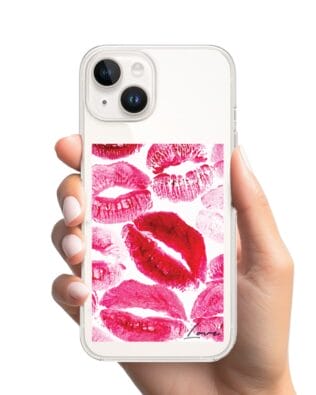 Etui do iPhone 13 Mini z MagSafe przeźroczyste, silikonowe Flexi, pocałunki z napisem „love”