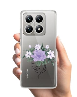 Etui do Xiaomi 14T Pro przeźroczyste, silikonowe Flexi, kobieta z kwiatami