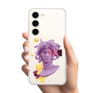 iPhone 13 Pro szkło hartowane na cały aparat, kwiatki niebieskie, fioletoweEtui do Samsung Galaxy S23 przeźroczyste, silikonowe Flexi, antyczna figura