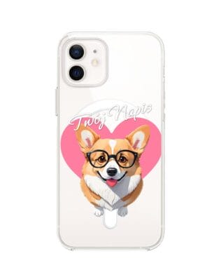 Etui do iPhone 12 Mini z MagSafe przeźroczyste, silikonowe Flexi, Puppy Love, pies rasy Corgi