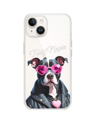 Etui do iPhone 14 przeźroczyste, silikonowe Flexi, Puppy Love, pies rasy Amstaff