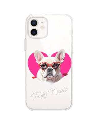 Etui do iPhone 12 Mini przeźroczyste, silikonowe Flexi, Puppy Love, pies rasy Buldog Francuski