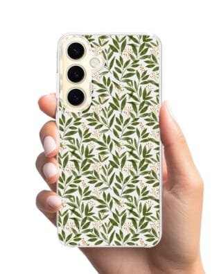 Etui do Samsung Galaxy S24 Plus z MagSafe przeźroczyste, silikonowe Flexi, zielone gałązki