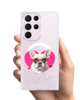 Etui do Samsung Galaxy S23 Ultra z MagSafe przeźroczyste, silikonowe Flexi, Puppy Love, pies rasy Buldog Francuski