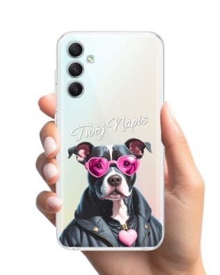 Etui do Samsung Galaxy A34 5G przeźroczyste, silikonowe Flexi, Puppy Love, pies rasy Amstaff