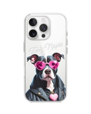 Etui do iPhone 13 Pro przeźroczyste, silikonowe Flexi, Puppy Love, pies rasy Amstaff