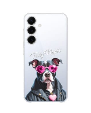 Etui do Samsung Galaxy S25 przeźroczyste, silikonowe Flexi, Puppy Love, pies rasy Amstaff