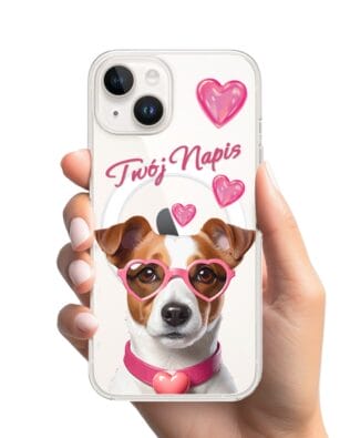 Etui do iPhone 14 z MagSafe przeźroczyste, silikonowe Flexi, Puppy Love, pies rasy Jack Russell Terrier