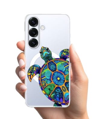 Etui do Samsung Galaxy S25 Plus z MagSafe przeźroczyste, silikonowe Flexi, Dzika Mandala, Żółw
