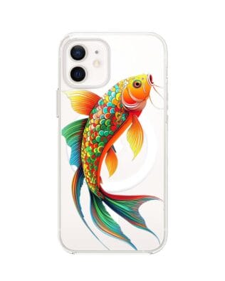 Etui do iPhone 12 Mini z MagSafe przeźroczyste, silikonowe Flexi, Dzika Mandala, Złota ryba