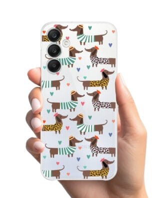 Etui do Samsung Galaxy A25 5G przeźroczyste, silikonowe Flexi, zakochane jamniki