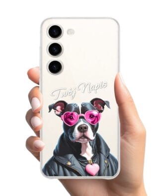 Etui do Samsung Galaxy S23 Plus przeźroczyste, silikonowe Flexi, Puppy Love, pies rasy Amstaff