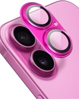 Metalowa osłona na cały aparat z wbudowanymi szkłami do iPhone 16 Plus, różowa