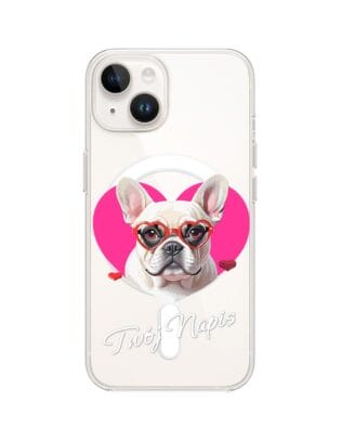 Etui do iPhone 13 Mini z MagSafe przeźroczyste, silikonowe Flexi, Puppy Love, pies rasy Buldog Francuski