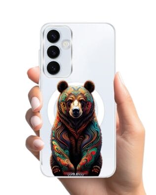 Etui do Samsung Galaxy A55 5G z MagSafe przeźroczyste, silikonowe Flexi, Dzika Mandala, Niedźwiedź