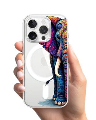 Etui do iPhone 16 Pro Max z MagSafe przeźroczyste, silikonowe Flexi, Dzika Mandala, Słoń
