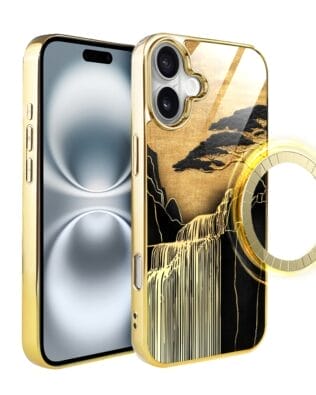 Etui do iPhone 16 Plus IBIZU Elite Glass z MagSafe Magia Azji, Złoty wodospad, złote
