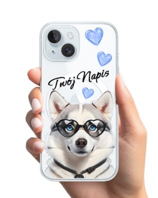 Etui do iPhone 15 z MagSafe przeźroczyste, silikonowe Flexi, Puppy Love, pies rasy Husky