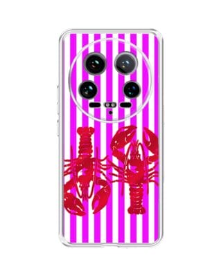Etui do Xiaomi 14 Ultra przeźroczyste, silikonowe Flexi, kraby z różowymi paskami