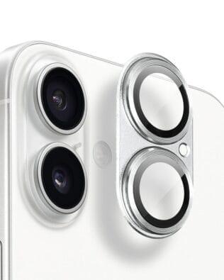 Metalowa osłona na cały aparat z wbudowanymi szkłami do iPhone 16 Plus, srebrna