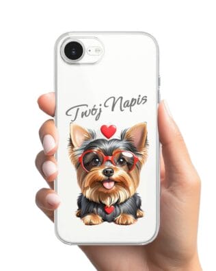 Etui do iPhone 16e przeźroczyste, silikonowe Flexi, Puppy Love, pies rasy York