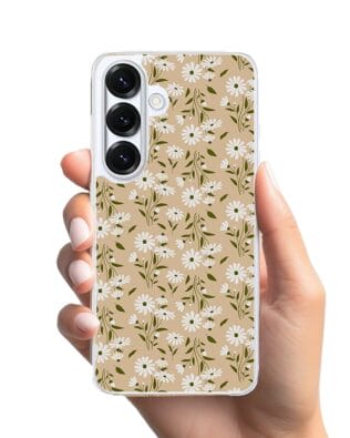 Etui do Samsung Galaxy S25 z MagSafe przeźroczyste, silikonowe Flexi, delikatne kwiatki na cielistym tle