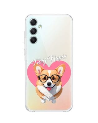 Etui do Samsung Galaxy A34 5G przeźroczyste, silikonowe Flexi, Puppy Love, pies rasy Corgi