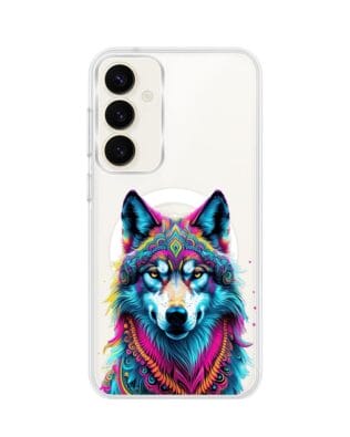Etui do Samsung Galaxy S23 FE 5G z MagSafe przeźroczyste, silikonowe Flexi, Dzika Mandala, Wilk