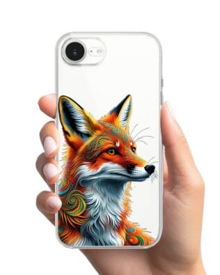 Etui do iPhone 16e przeźroczyste, silikonowe Flexi, Dzika Mandala, Twarz lisa