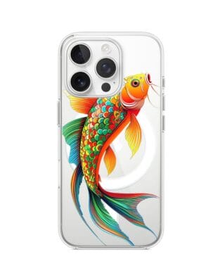 Etui do iPhone 16 Pro Max z MagSafe przeźroczyste, silikonowe Flexi, Dzika Mandala, Złota ryba