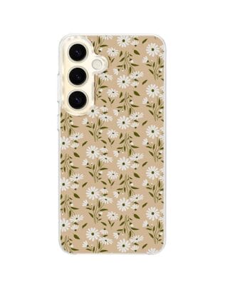 Etui do Samsung Galaxy S24 Plus z MagSafe przeźroczyste, silikonowe Flexi, delikatne kwiatki na cielistym tle