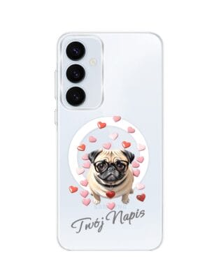 Etui do Samsung Galaxy A55 5G z MagSafe przeźroczyste, silikonowe Flexi, Puppy Love, pies rasy Mops