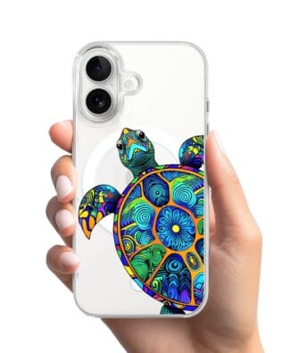 Etui do iPhone 16 z MagSafe przeźroczyste, silikonowe Flexi, Dzika Mandala, Żółw