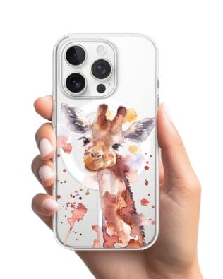 Etui do iPhone 13 Pro z MagSafe przeźroczyste, silikonowe Flexi, Akwarelowe Zoo, Żyrafa