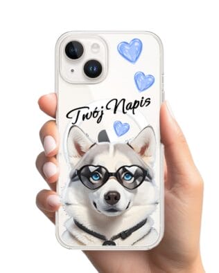 Etui do iPhone 13 z MagSafe przeźroczyste, silikonowe Flexi, Puppy Love, pies rasy Husky