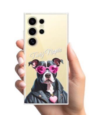 Etui do Samsung Galaxy S24 Ultra przeźroczyste, silikonowe Flexi, Puppy Love, pies rasy Amstaff