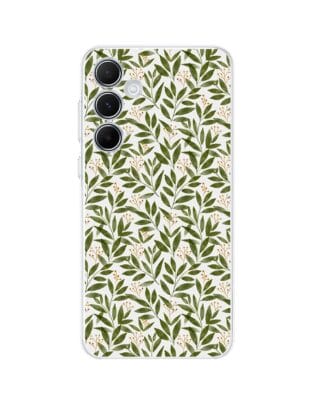 Etui do Samsung Galaxy A35 5G przeźroczyste, silikonowe Flexi, zielone gałązki