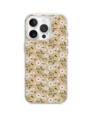 Etui do iPhone 14 Pro Max przeźroczyste, silikonowe Flexi, delikatne kwiatki na cielistym tle
