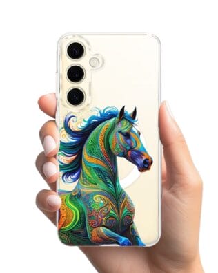 Etui do Samsung Galaxy S24 z MagSafe przeźroczyste, silikonowe Flexi, Dzika Mandala, Koń
