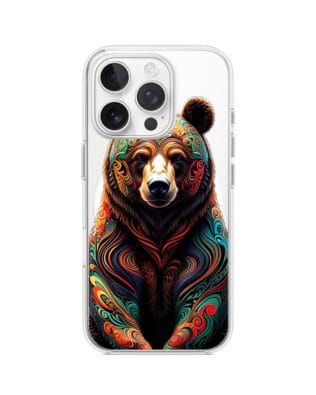 Etui do iPhone 16 Pro Max z MagSafe przeźroczyste, silikonowe Flexi, Dzika Mandala, Niedźwiedź